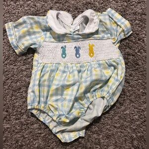 Plaid Baby Romper with Bunny Embroidery